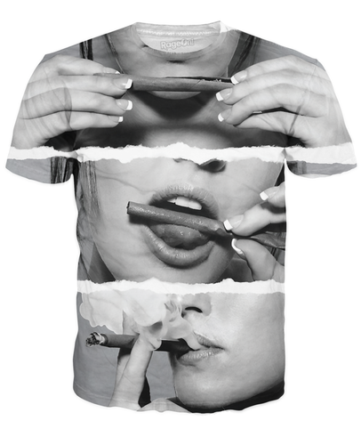 Girl Rolling a Blunt Black and White T-Shirt - Store.ml